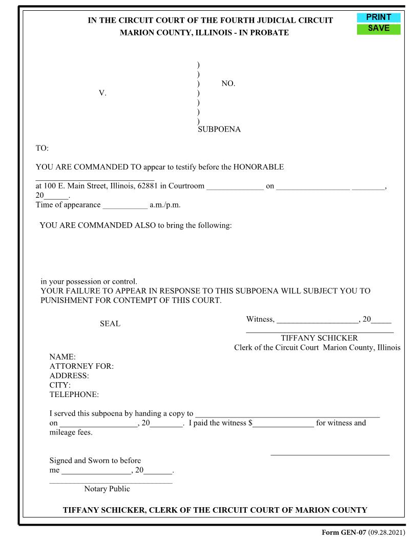 Subpoena {GEN-07} | Pdf Fpdf Docx | Illinois