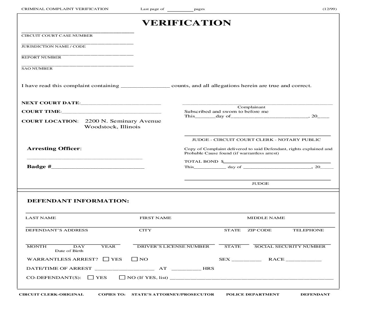 Criminal Complaint Verification | Pdf Fpdf Doc Docx | Illinois