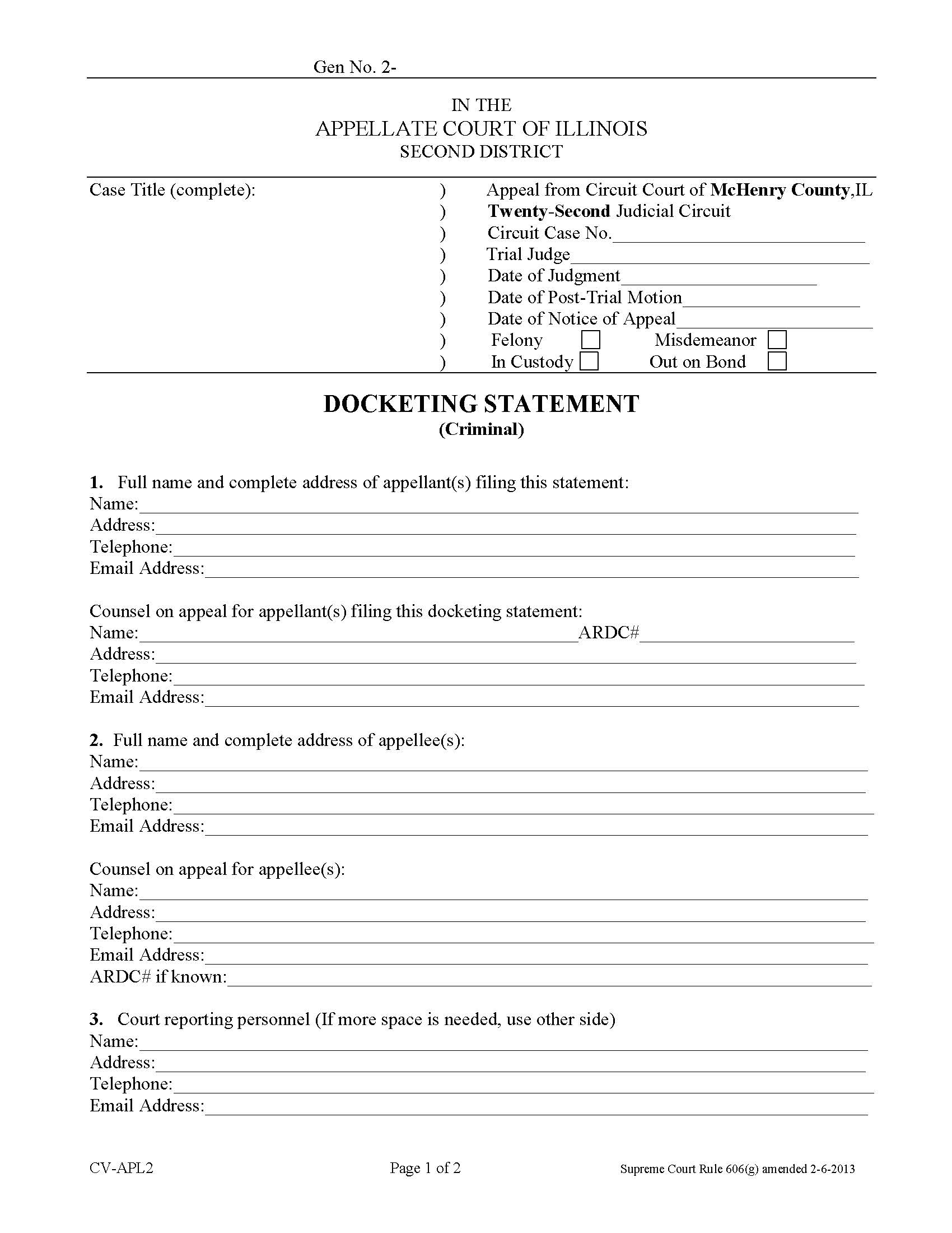Docketing Statement (Criminal) | Pdf Fpdf Doc Docx | Illinois