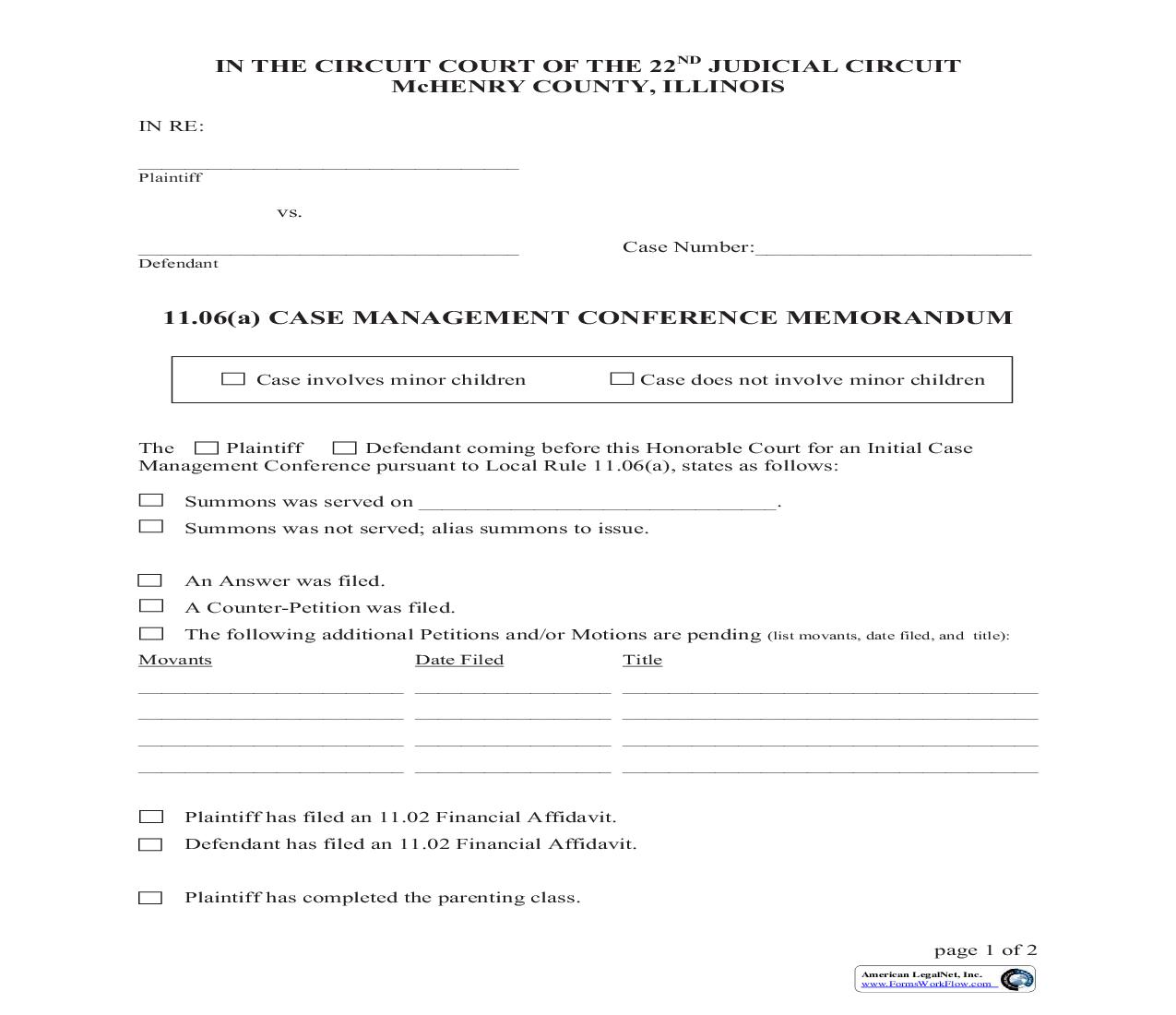 11.06(a) Case Management Conference Memorandum | Pdf Fpdf Doc Docx | Illinois