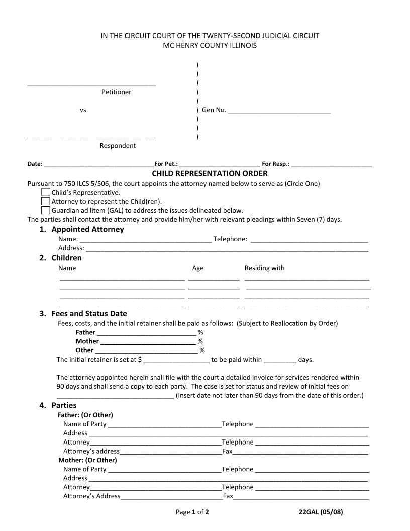 Child Representation Order {22GAL} | Pdf Fpdf Docx | Illinois