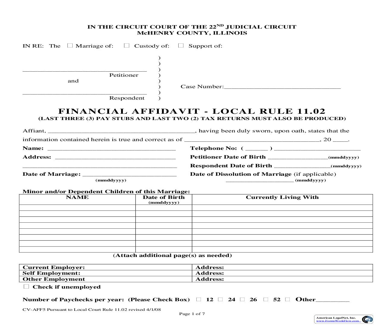 Financial Affidavit - Local Rule 11.02 {CV-AFF5} | Pdf Fpdf Doc Docx | Illinois