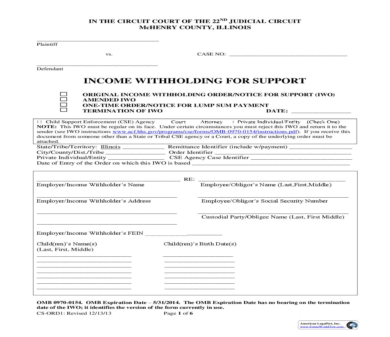Income Withholding For Support {CS-ORD1} | Pdf Fpdf Doc Docx | Illinois
