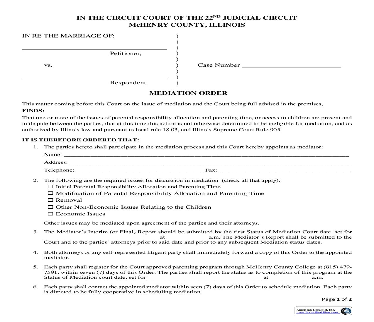 Mediation Order {CV-ORD20} | Pdf Fpdf Doc Docx | Illinois