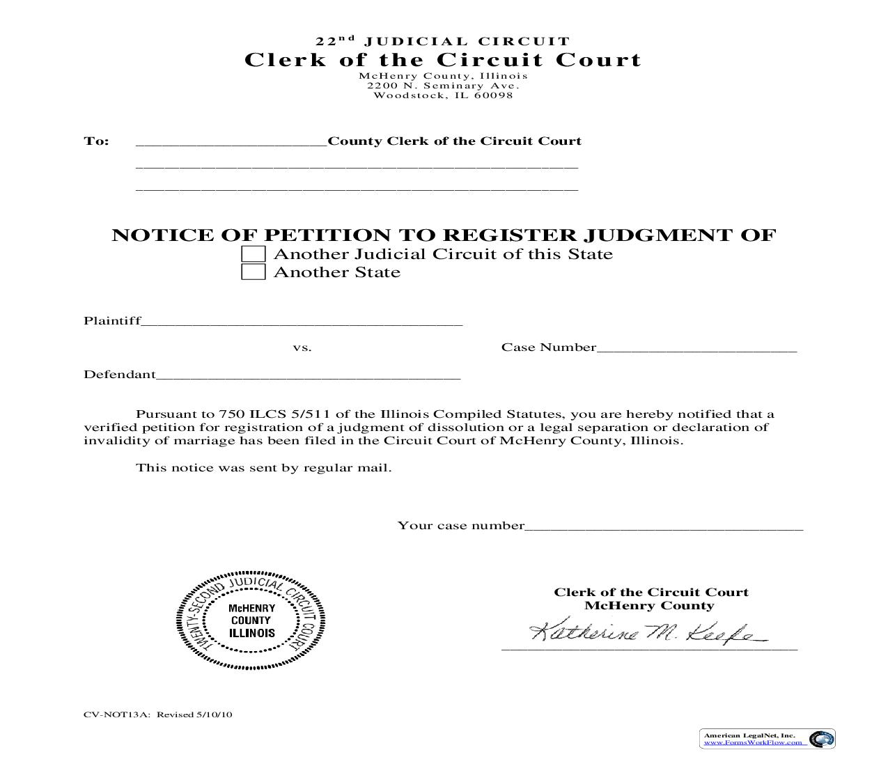 Notice Of Petition To Register (Foreign) Judgment {CV-NOT13A} | Pdf Fpdf Doc Docx | Illinois