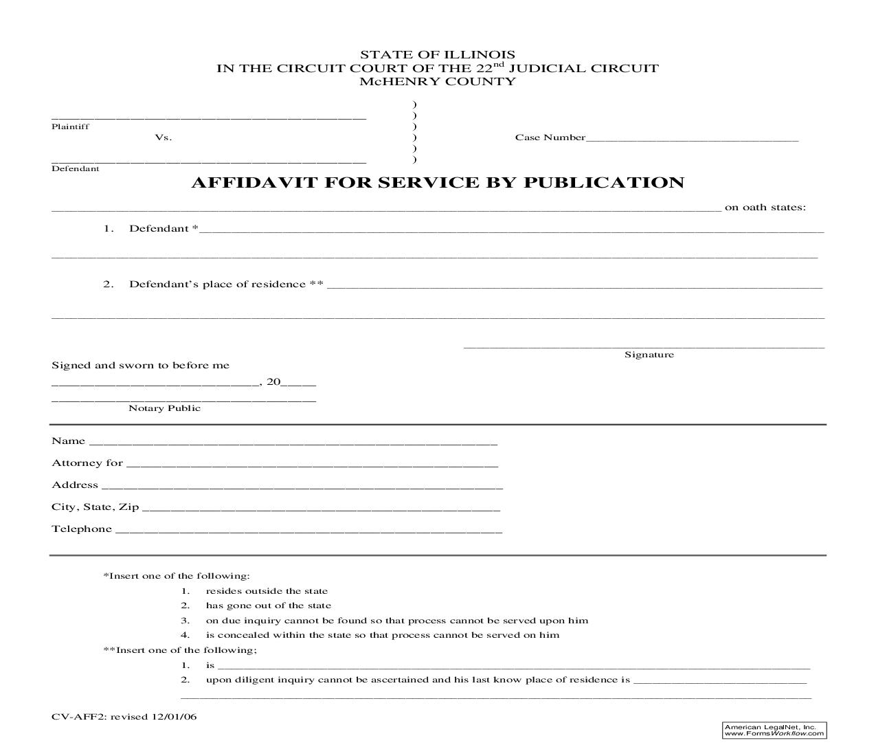 Affidavit For Service By Publication {CV-AFF2} | Pdf Fpdf Doc Docx | Illinois
