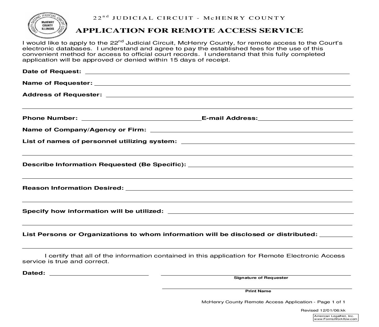 Application For Remote Access Service | Pdf Fpdf Doc Docx | Illinois