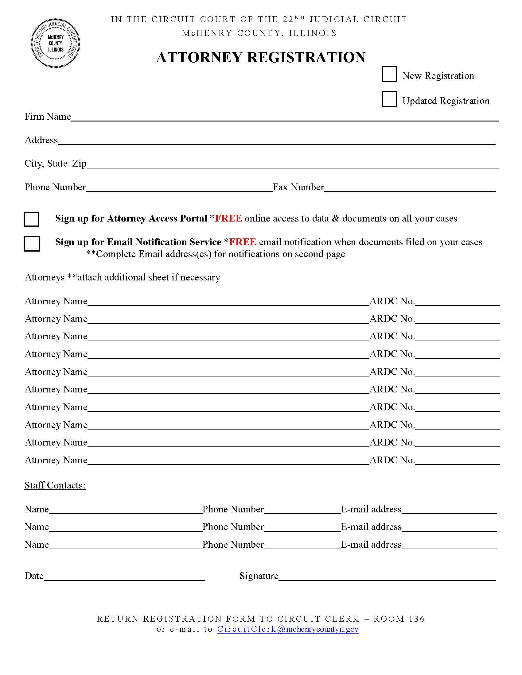 Attorney Registration And Email Notification Service | Pdf Fpdf Docx | Illinois