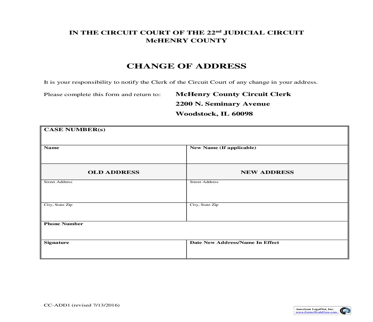 Change Of Address {CC-ADD1} | Pdf Fpdf Doc Docx | Illinois