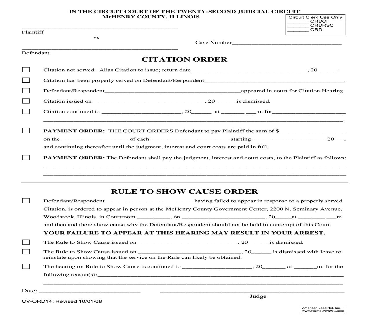 Citation Order {CV-ORD14} | Pdf Fpdf Doc Docx | Illinois