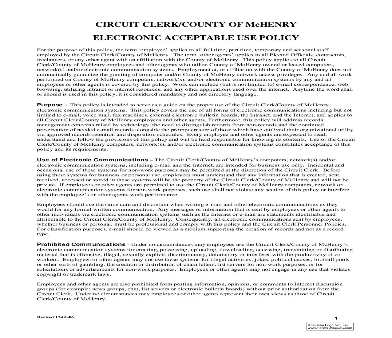 Electronic Acceptable Use Policy And Agreement | Pdf Fpdf Doc Docx | Illinois