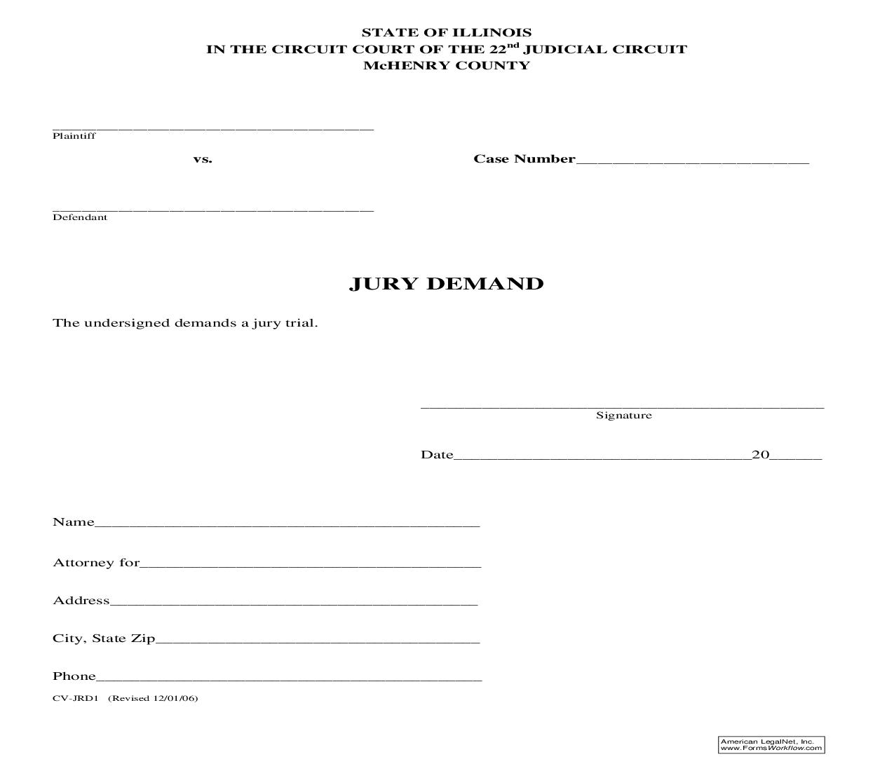 Jury Demand {CV-JRD1} | Pdf Fpdf Doc Docx | Illinois