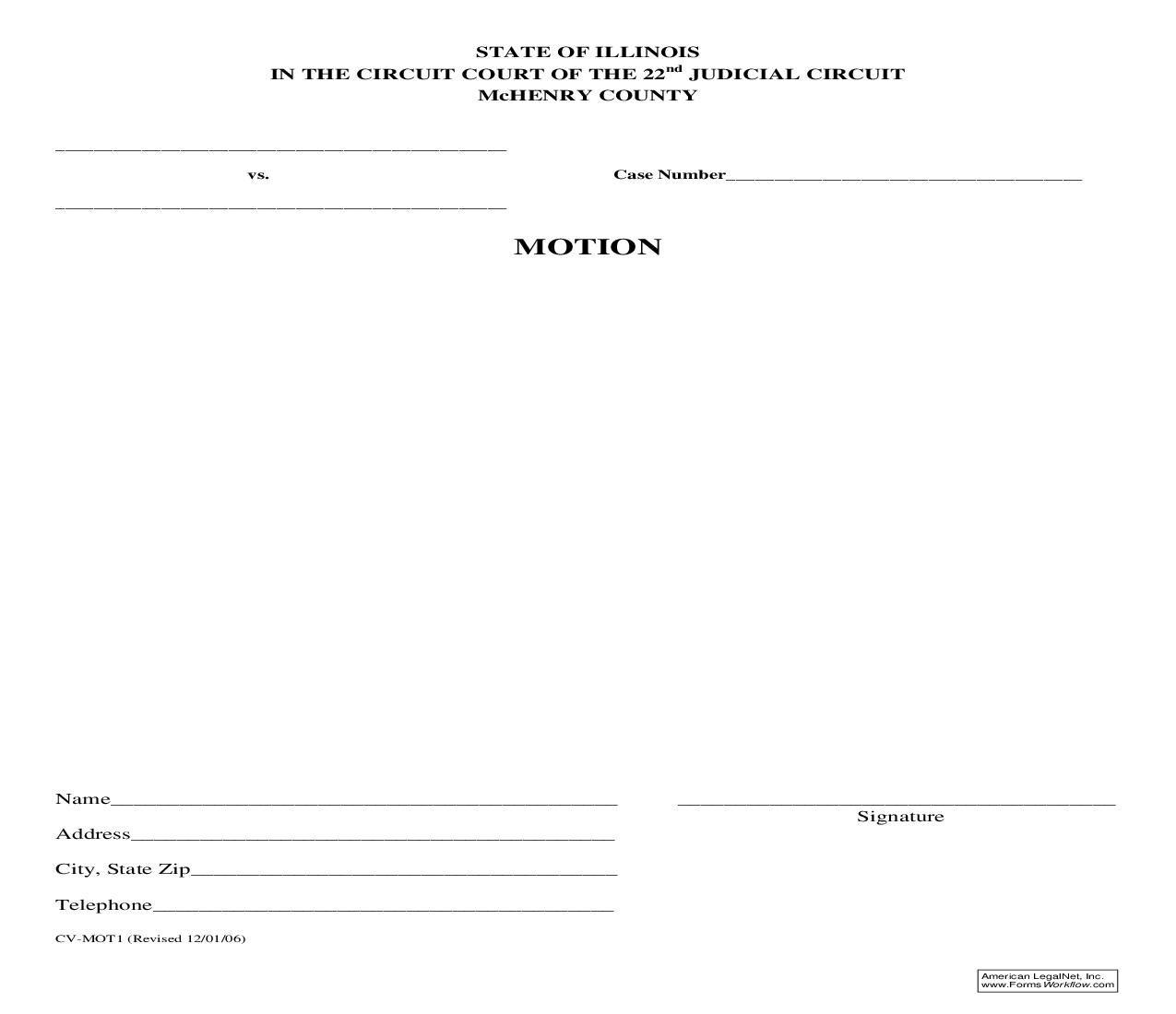 Motion (Blank) {CV-MOT1} | Pdf Fpdf Doc Docx | Illinois