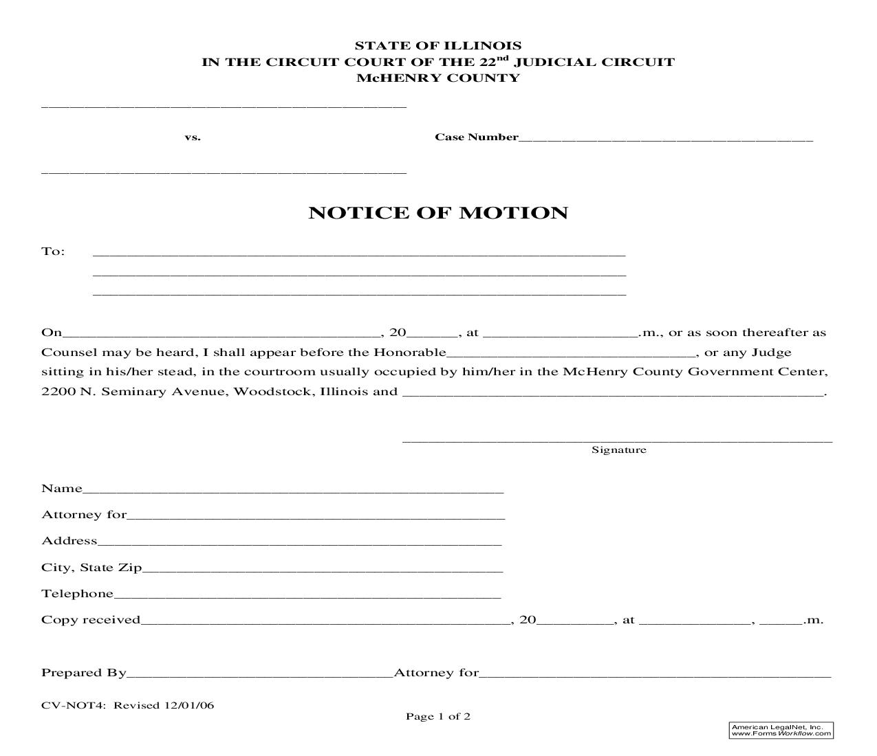 Notice Of Motion {CV-NOT4} | Pdf Fpdf Doc Docx | Illinois