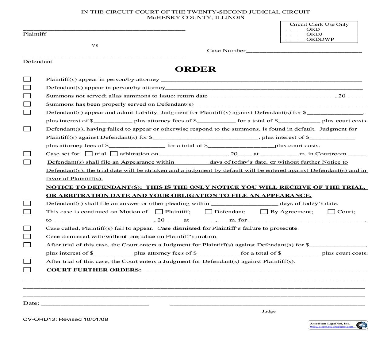Order (General Civil) {CV-ORD13} | Pdf Fpdf Doc Docx | Illinois