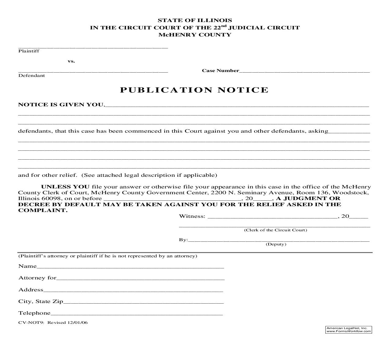 Publication Notice {CV-NOT9} | Pdf Fpdf Doc Docx | Illinois