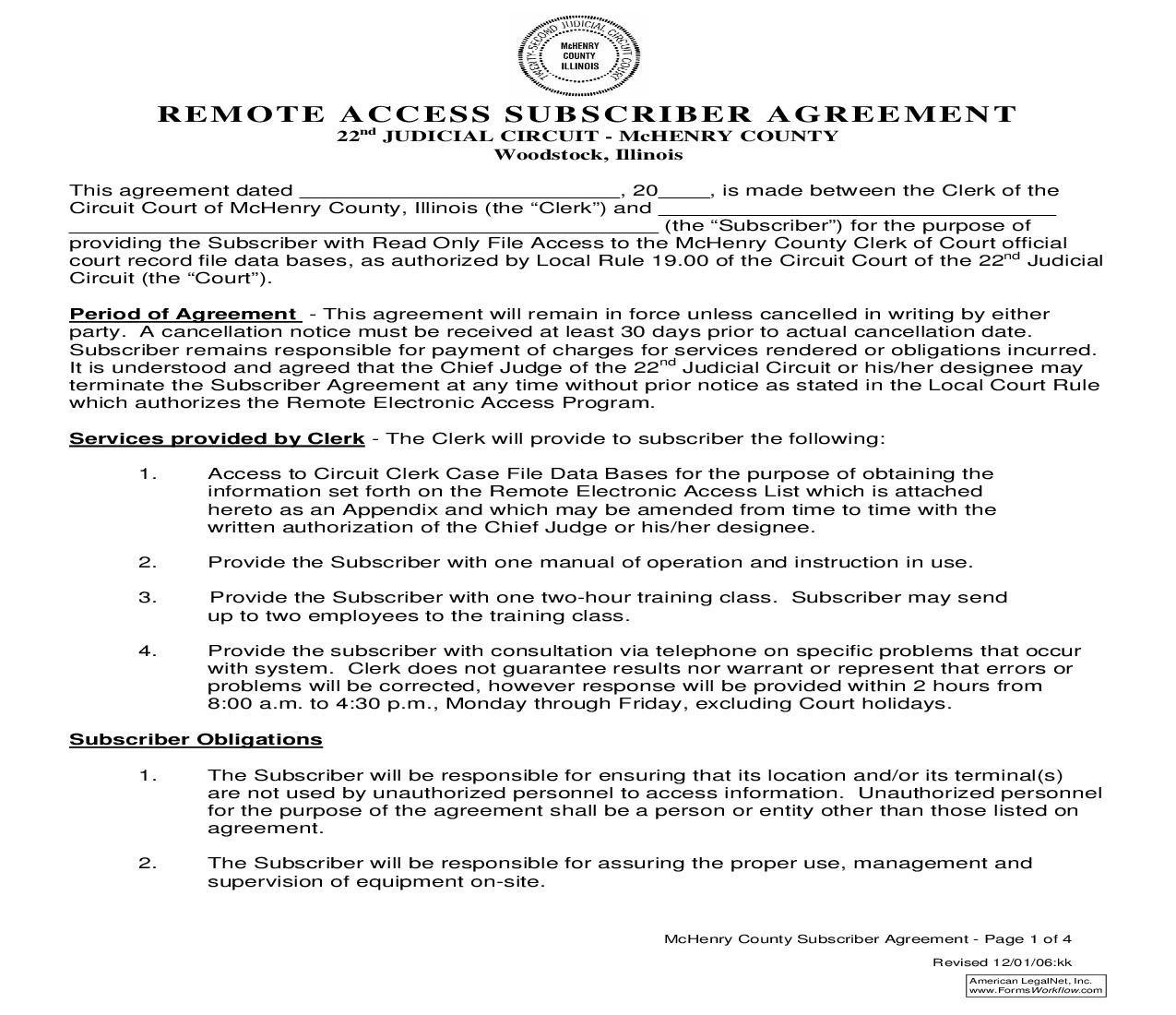 Remote Access Subscriber Agreement | Pdf Fpdf Doc Docx | Illinois