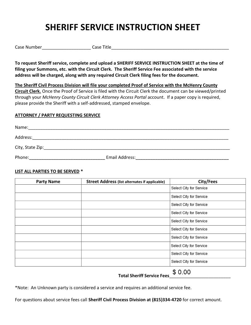 Sheriff Service Instruction Sheet | Pdf Fpdf Docx | Illinois