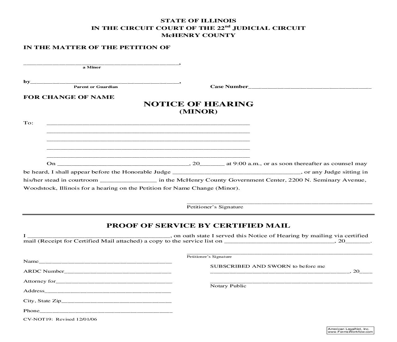 Notice Of Hearing Minor {CV-NOT19} |  | Illinois