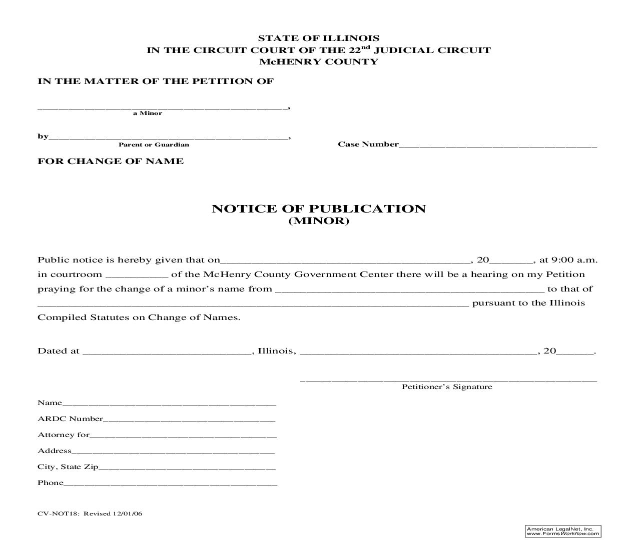 Notice Of Publication Minor {CV-NOT18} |  | Illinois
