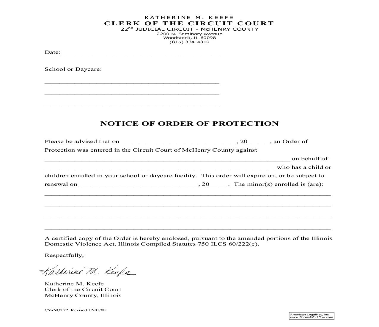 Notice Of Order Of Protection {CV-NOT22} | Pdf Fpdf Doc Docx | Illinois