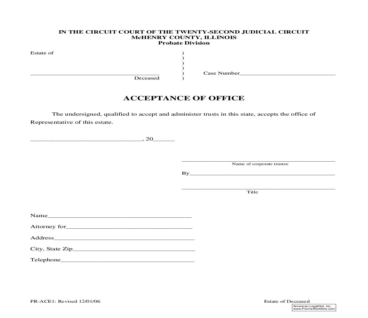 Acceptance Of Office {PR-ACE1} | Pdf Fpdf Doc Docx | Illinois