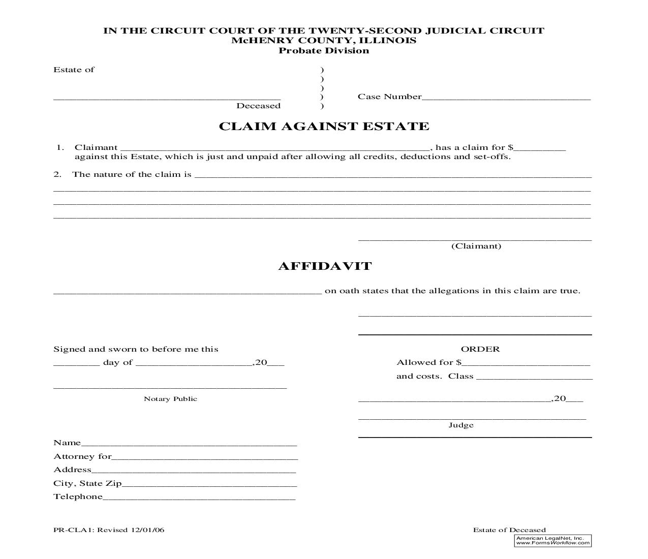Claim Against Estate {PR-CLA1} | Pdf Fpdf Doc Docx | Illinois