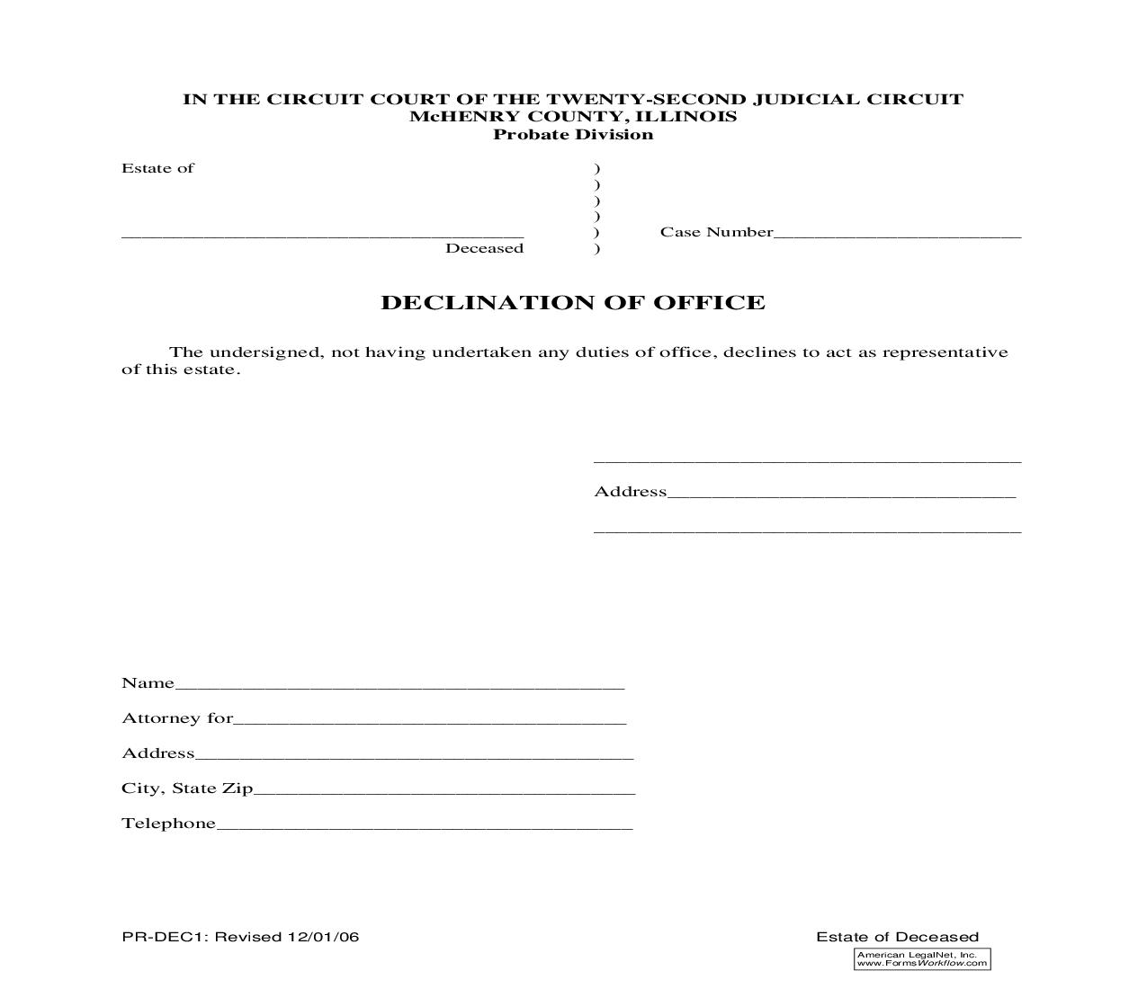 Declination Of Office {PR-DEC1} | Pdf Fpdf Doc Docx | Illinois