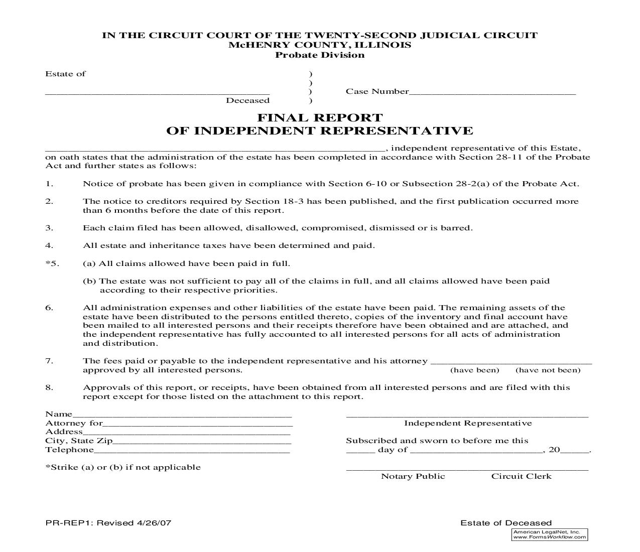 Final Report Of Independent Representative {PR-REP1} | Pdf Fpdf Doc Docx | Illinois