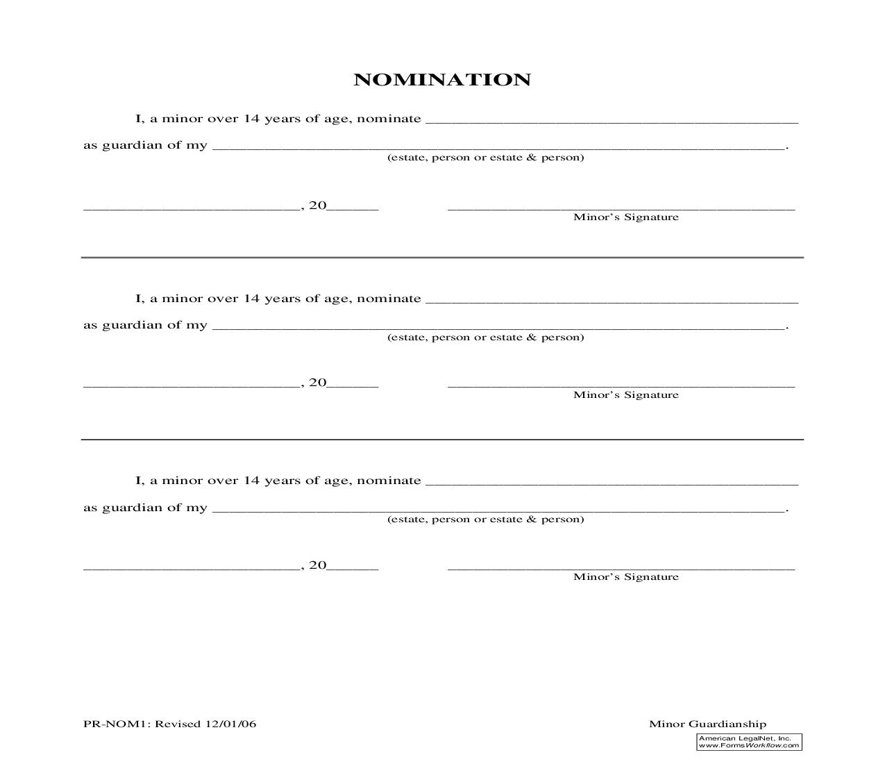 Nomination {PR-NOM1} | Pdf Fpdf Doc Docx | Illinois