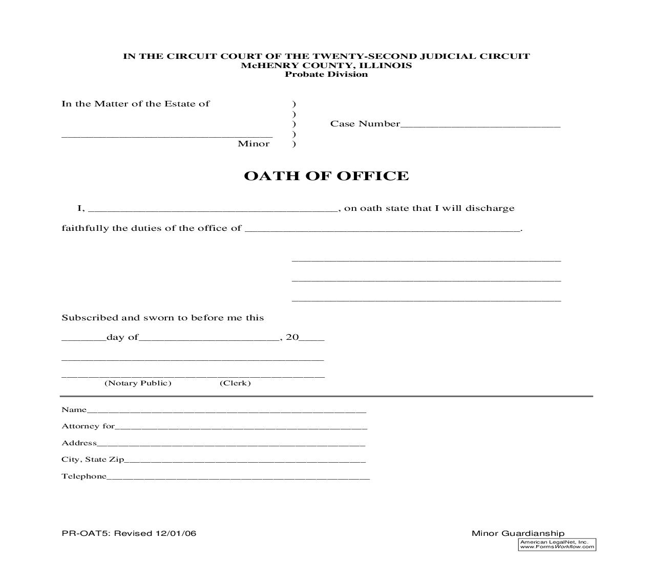 Oath Of Office (Minor) {PR-OAT5} | Pdf Fpdf Doc Docx | Illinois