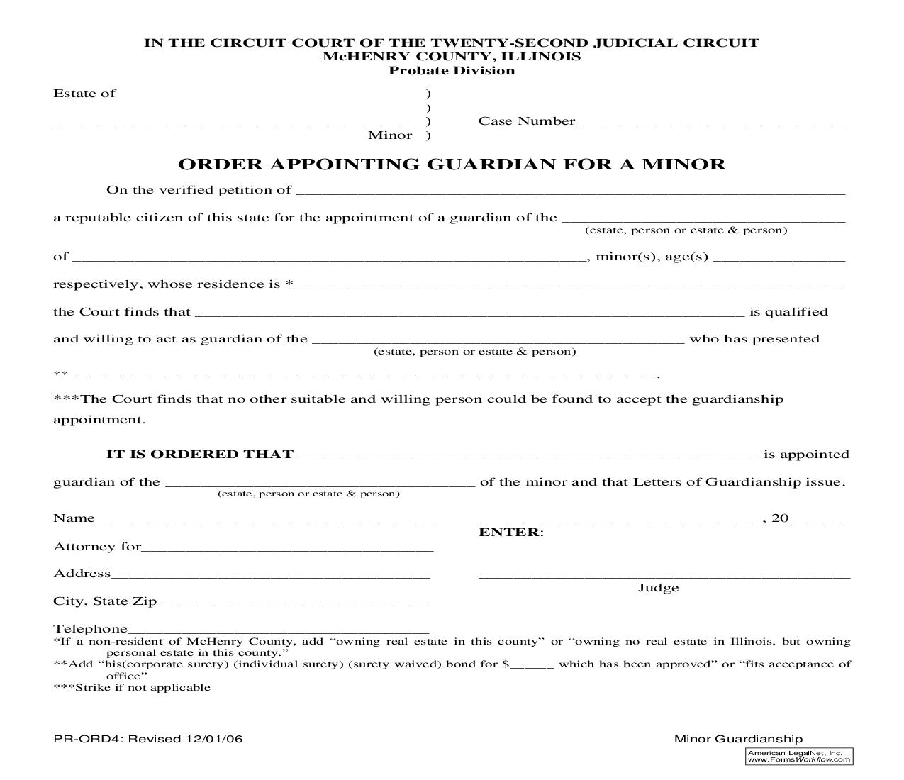Order Appointing Guardian For Minor {PR-ORD4} | Pdf Fpdf Doc Docx | Illinois