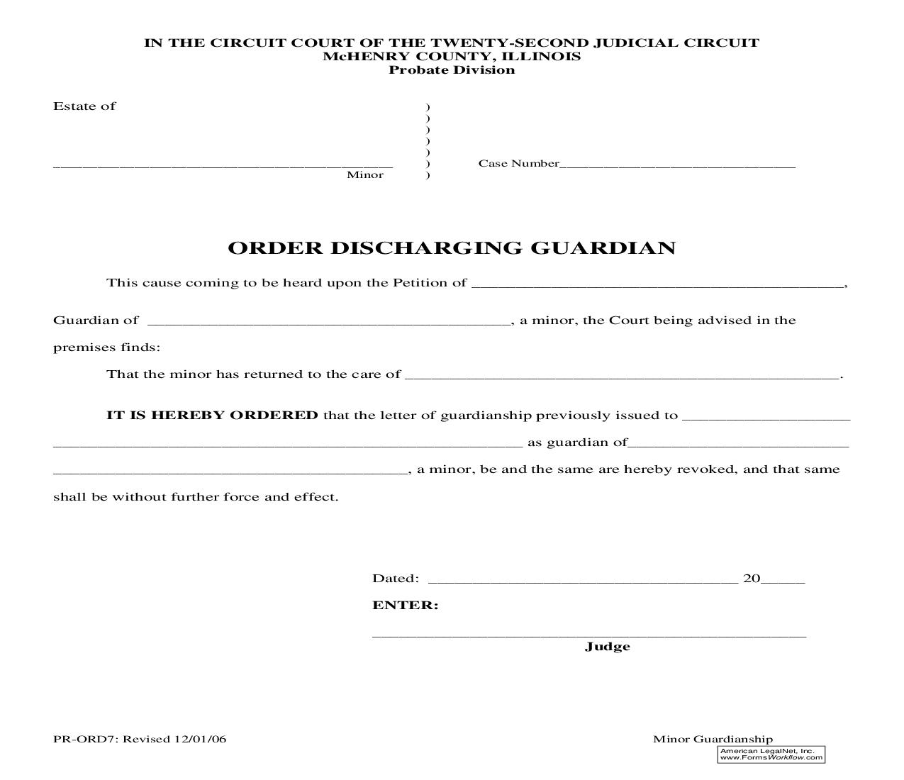 Order Discharging Guardian {PR-ORD7} | Pdf Fpdf Doc Docx | Illinois