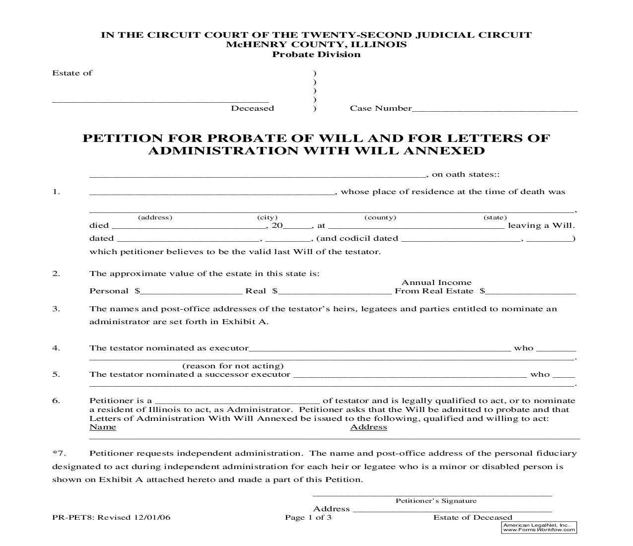 Petition For Probate Of Will And Letters Of Administration W-Will Annexed {PR-PET8} | Pdf Fpdf Doc Docx | Illinois