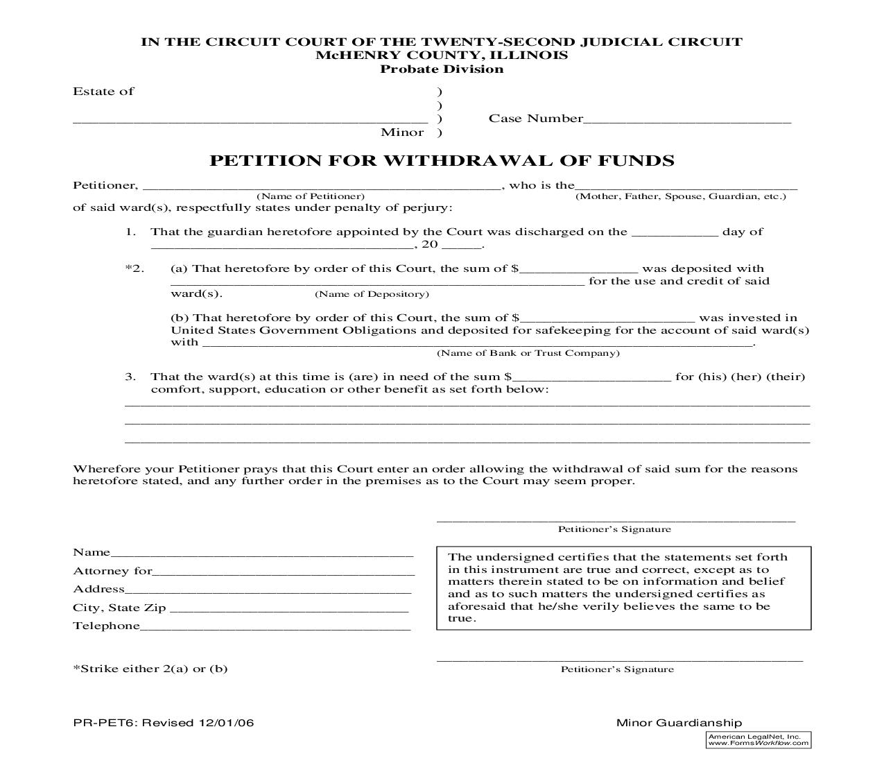 Petition For Withdrawal Of Funds {PR-PET6} | Pdf Fpdf Doc Docx | Illinois