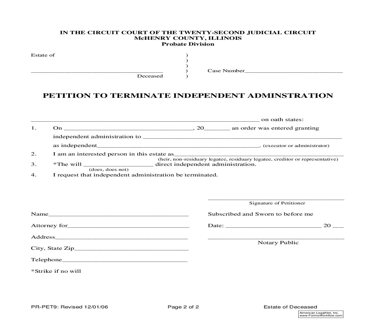 Petition To Terminate Independent Administration {PR-PET9} | Pdf Fpdf Doc Docx | Illinois