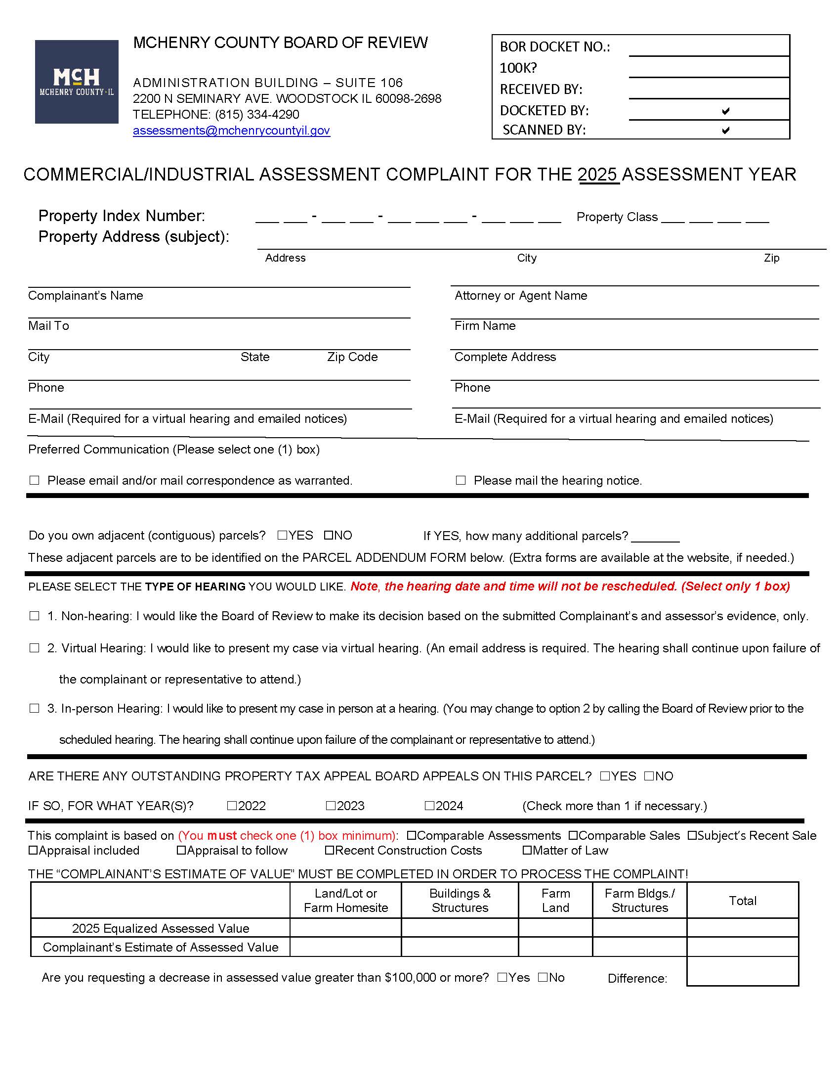 Commercial Assessment Complaint | Pdf Fpdf Docx | Illinois