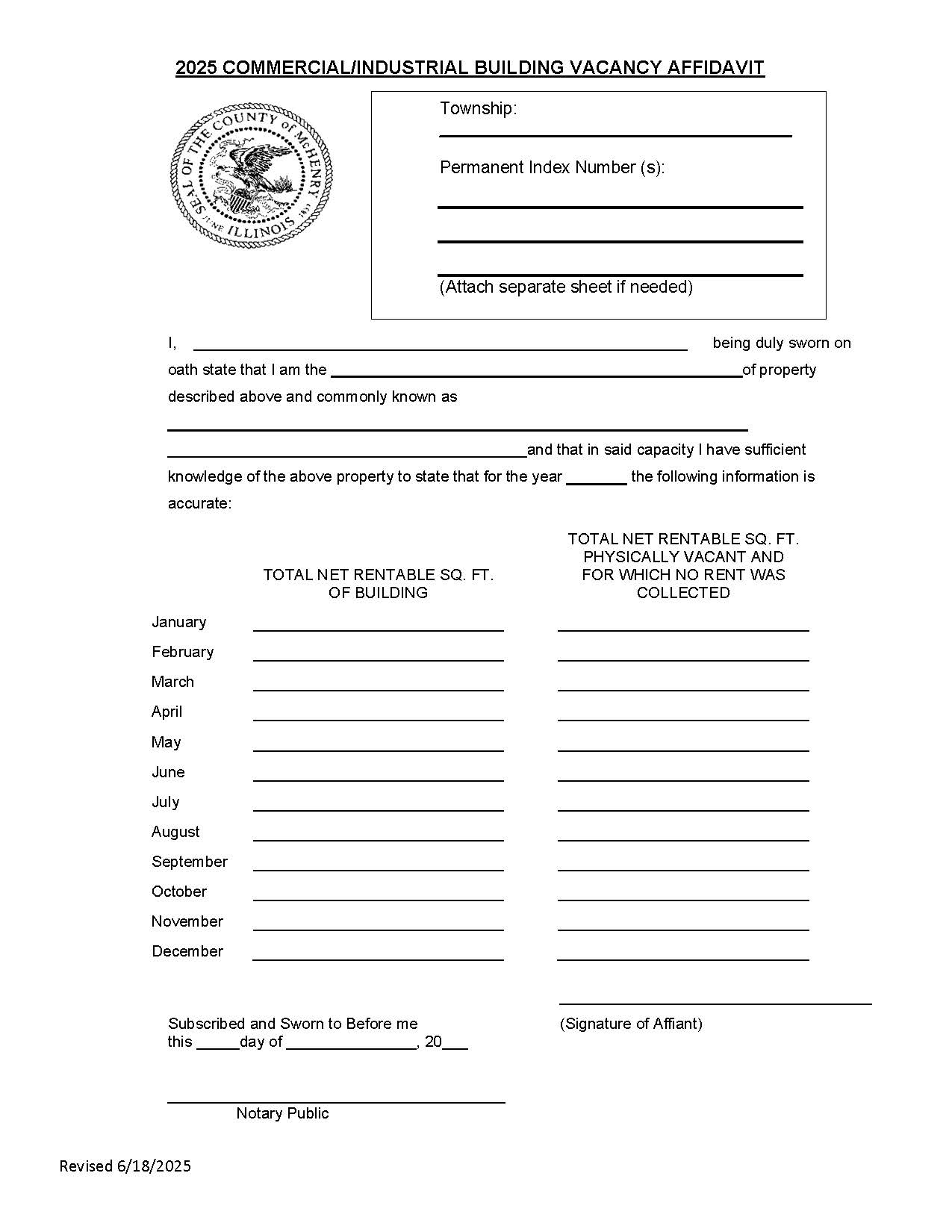 Commercial-Industrial Building Vacancy Affidavit | Pdf Fpdf Docx | Illinois