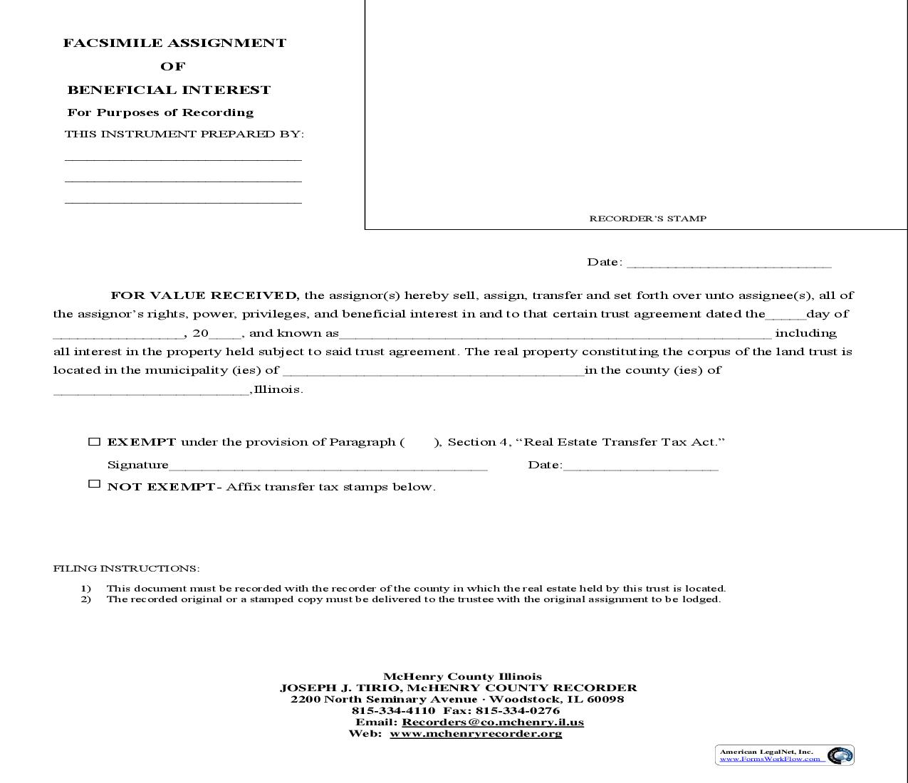 Facsimile Assignment Of Beneficial Interest | Pdf Fpdf Doc Docx | Illinois