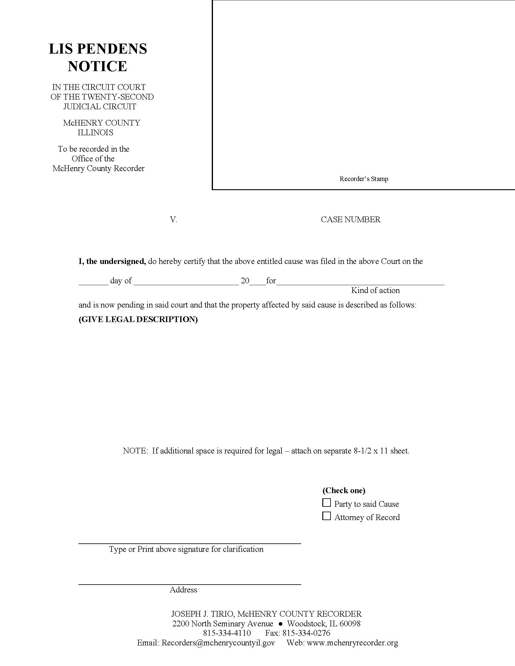 Lis Pendens Notice {McH-LPN} | Pdf Fpdf Docx | Illinois