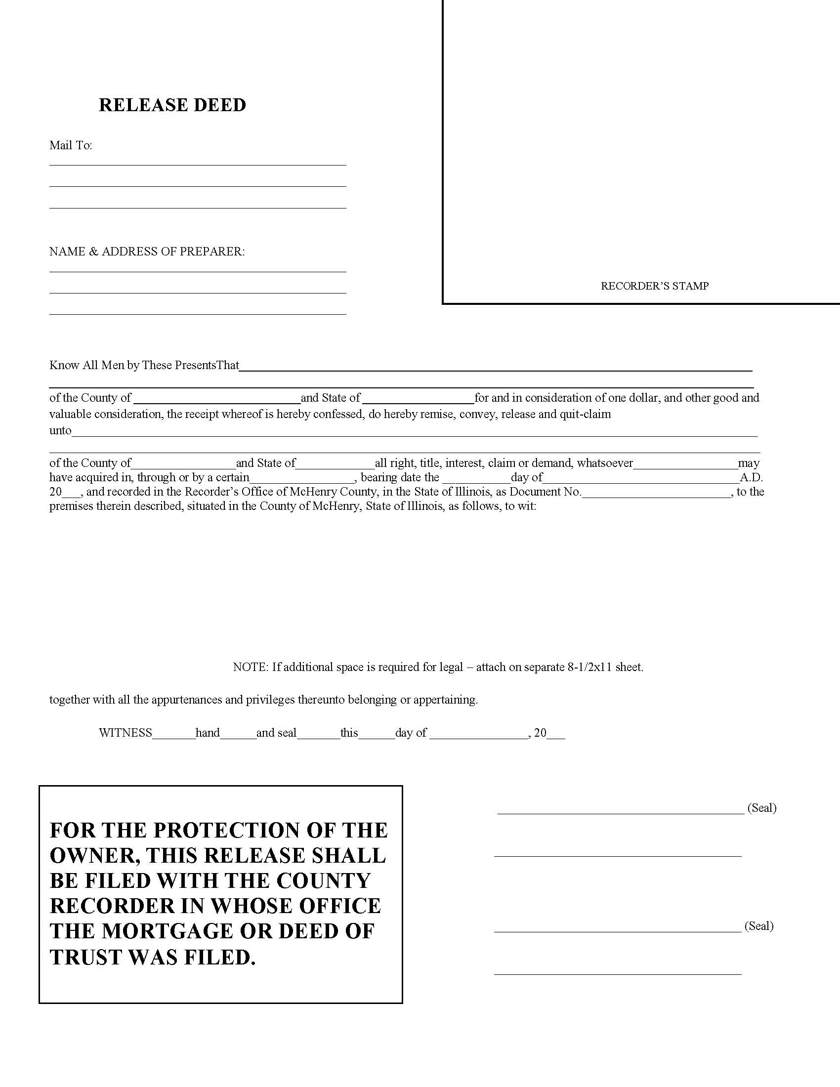 Release Deed {McH-RD} | Pdf Fpdf Doc Docx | Illinois