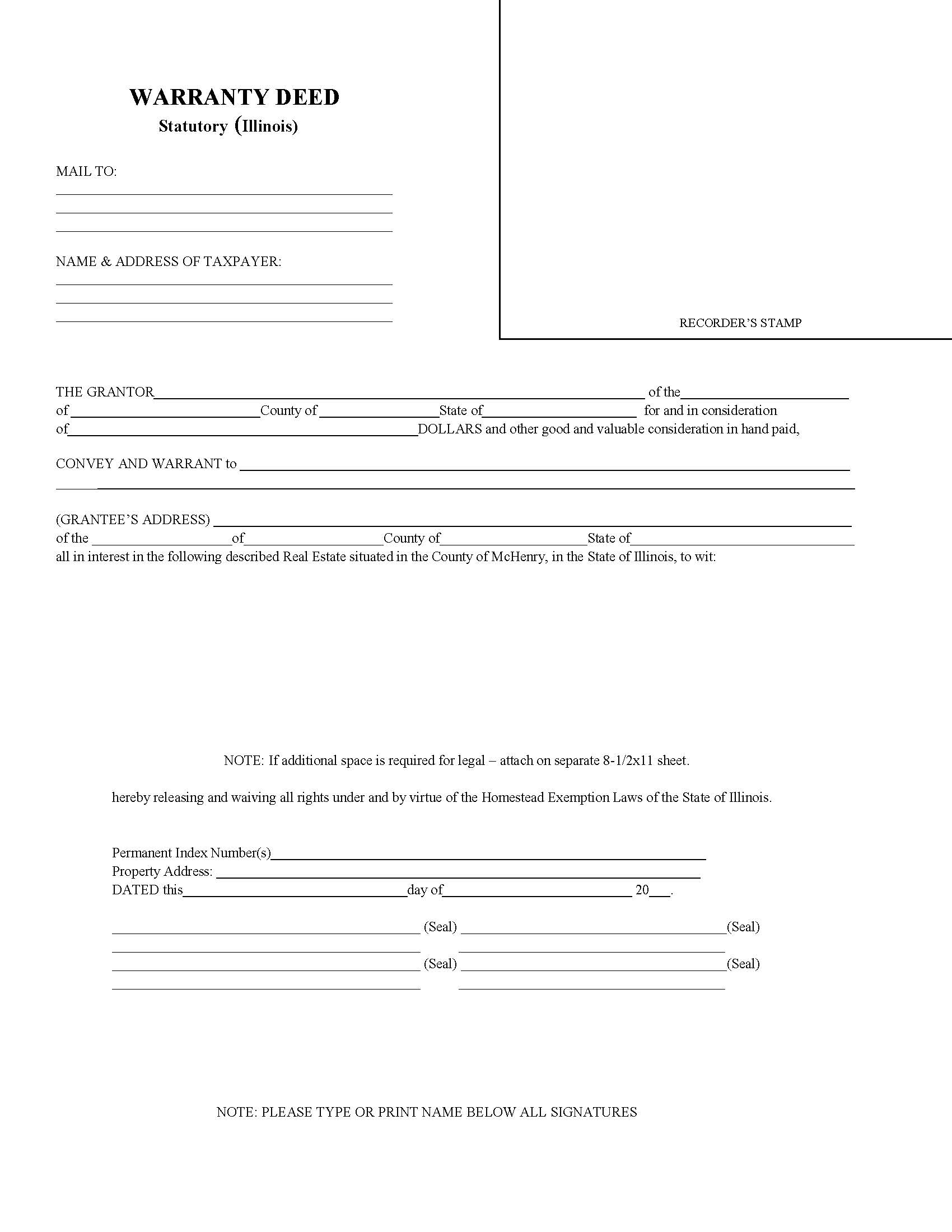 Warranty Deed - Statutory (Illinois) | Pdf Fpdf Docx | Illinois