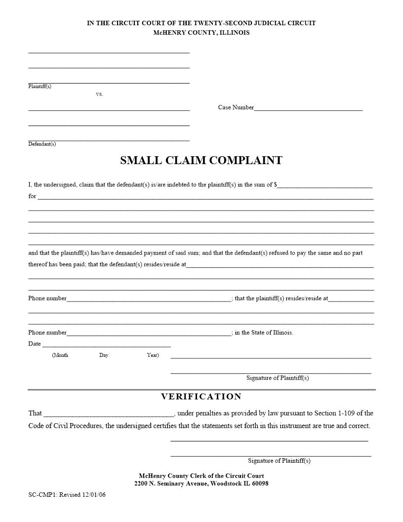Small Claim Complaint {SC-CMP1} | Pdf Fpdf Doc Docx | Illinois