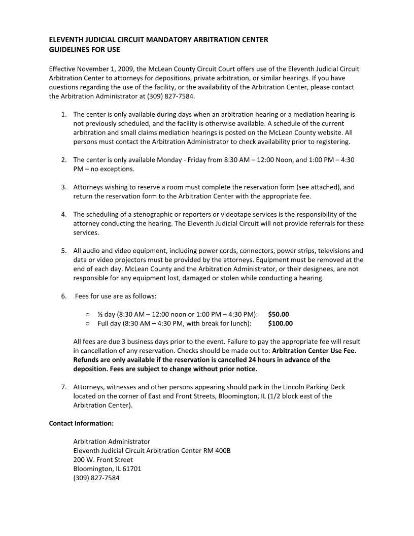 Eleventh Judicial Circuit Mandatory Arbitration Center Room Reservation Form | Pdf Fpdf Docx | Illinois