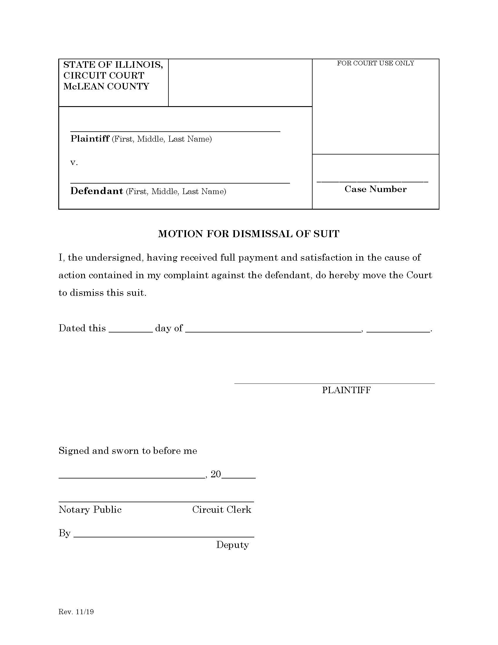 Motion For Dismissal Of Suit (Plaintiffs) | Pdf Fpdf Docx | Illinois