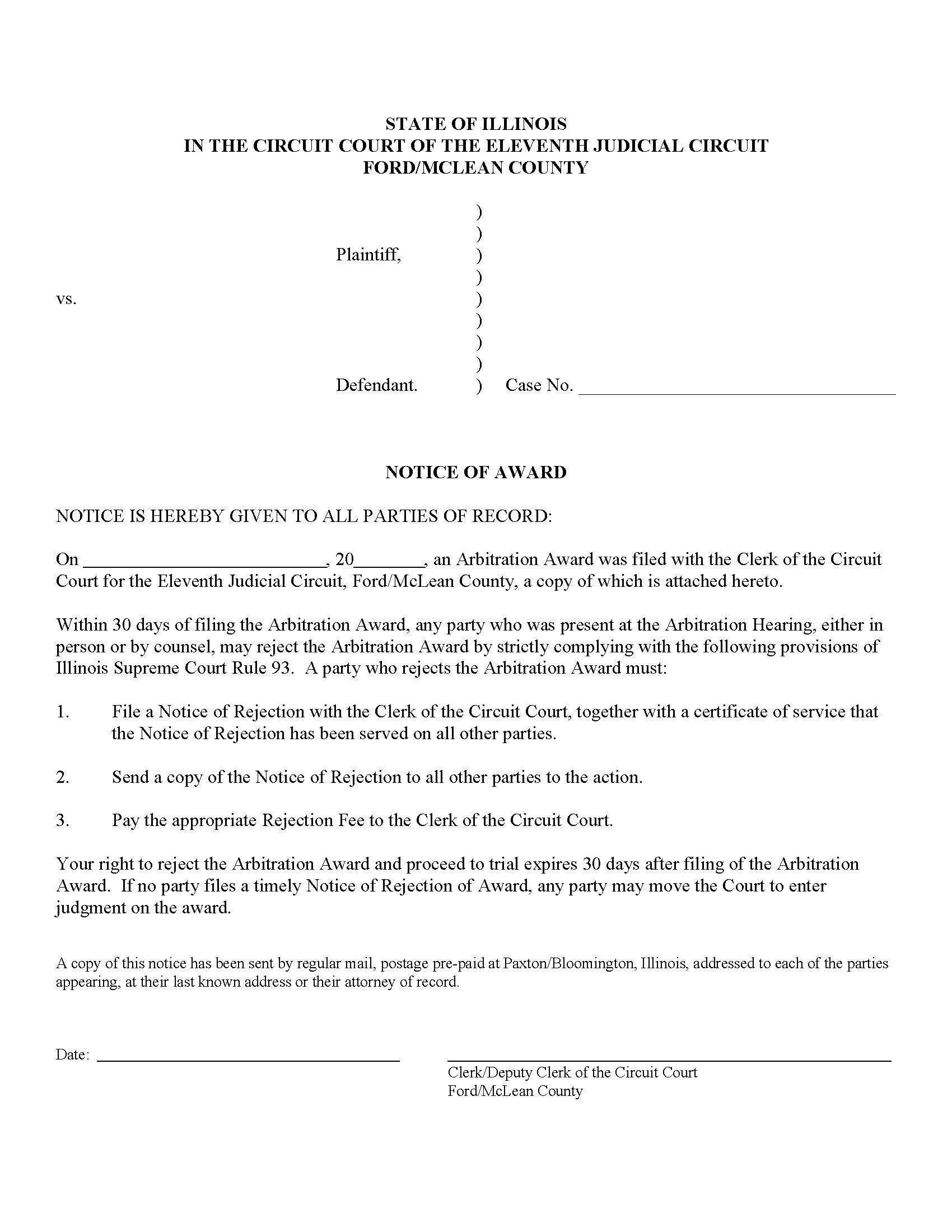 Notice Of Award (Arbitration) | Pdf Fpdf Docx | Illinois