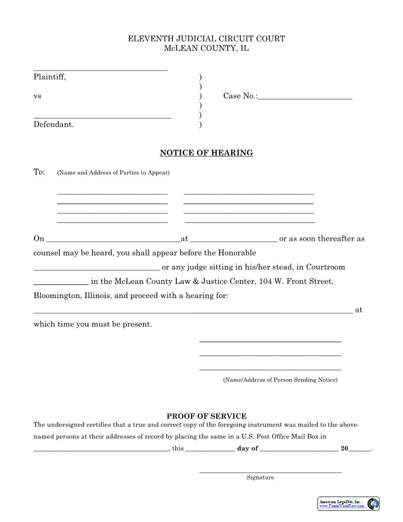 Notice Of Hearing For Civil Cases | Pdf Fpdf Docx | Illinois