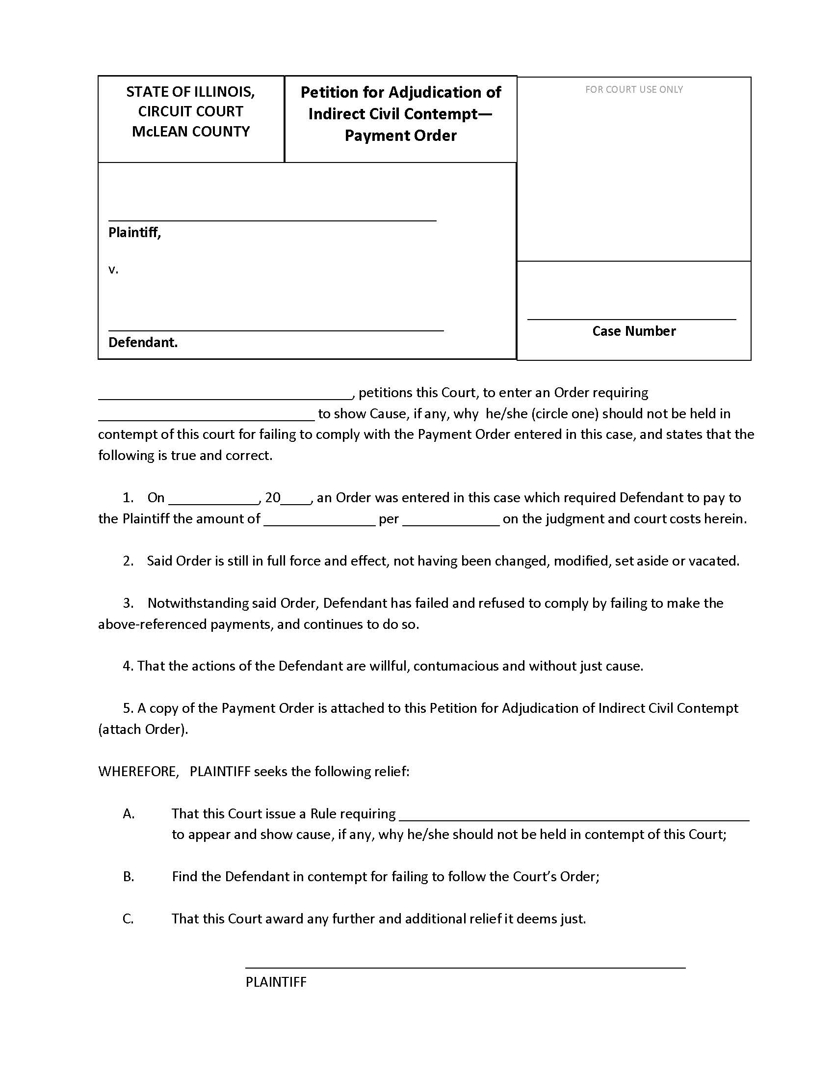 Petition For Adjudication Of Indirect Civil Contempt - Payment Order | Pdf Fpdf Docx | Illinois