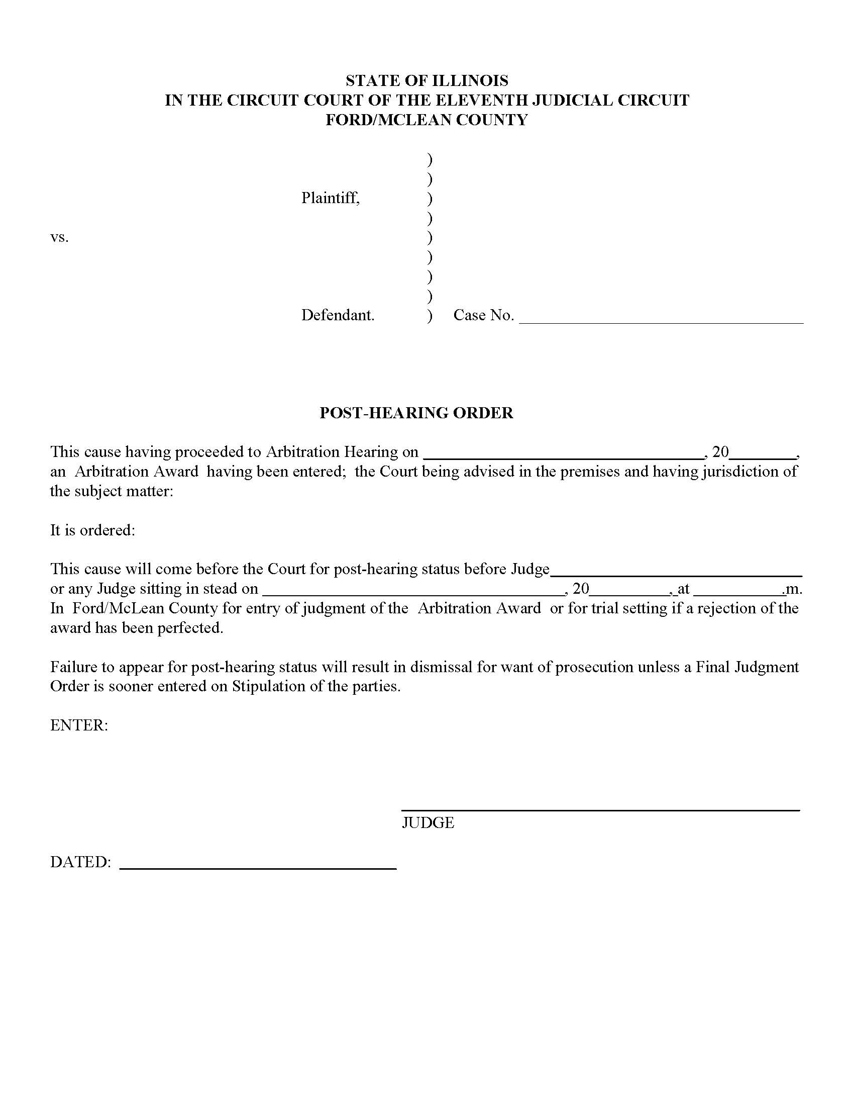 Post-Hearing Order (Arbitration) | Pdf Fpdf Docx | Illinois