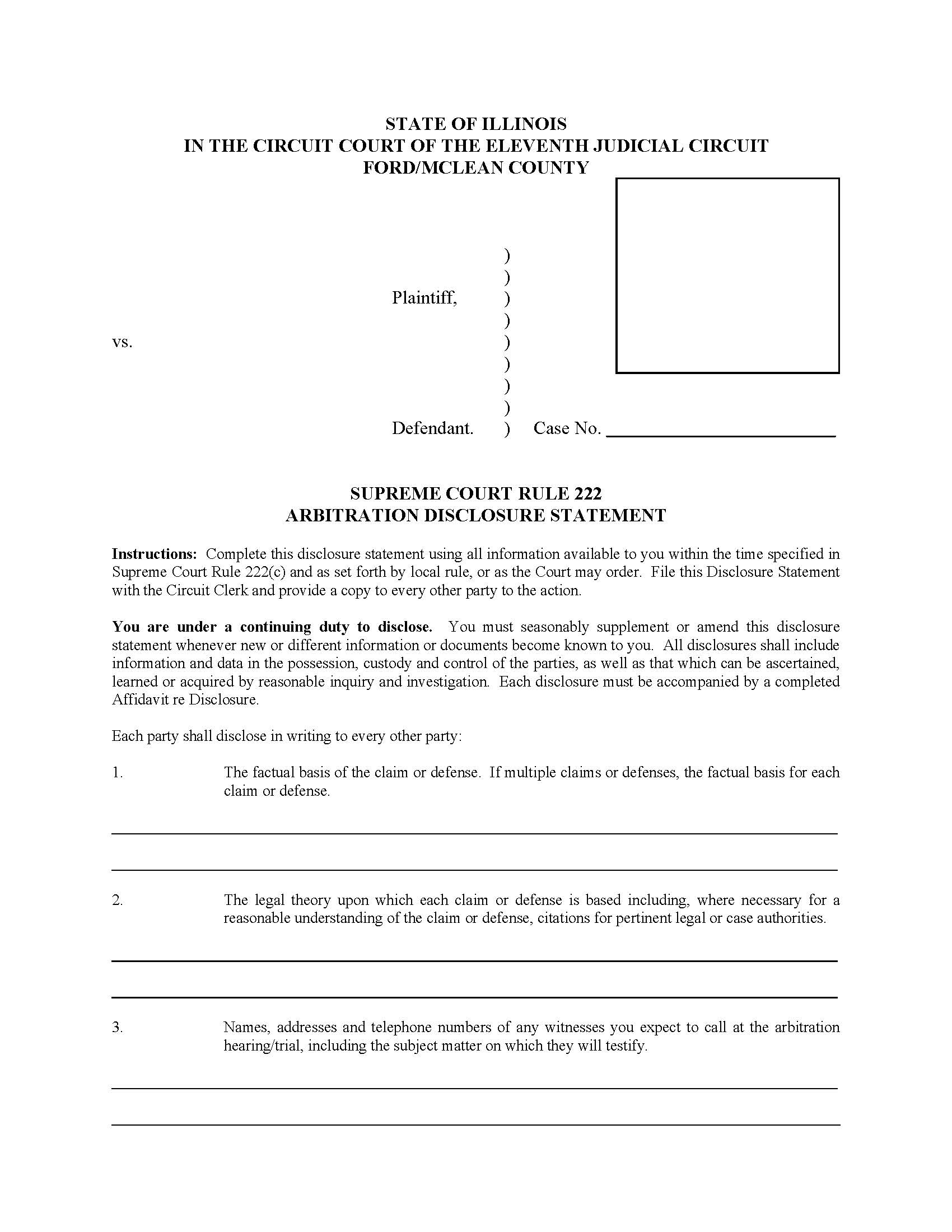 Supreme Court Rule 222 Arbitration Disclosure Statement Notice Of Disclosure | Pdf Fpdf Docx | Illinois